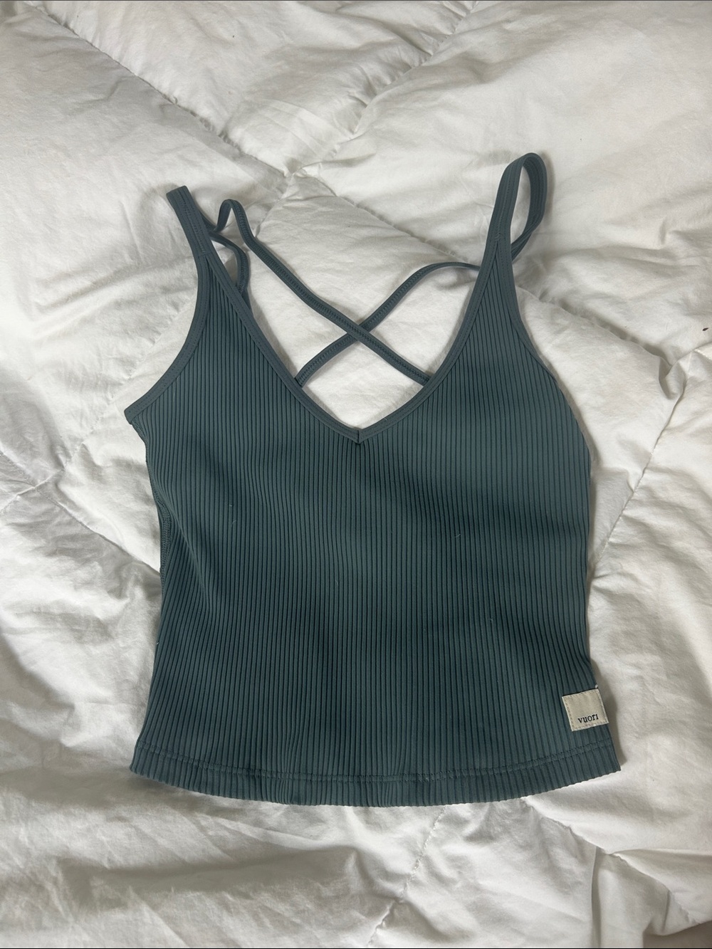 Vuori Ribbed V-Neck Crisscross Camisole - Teal Green